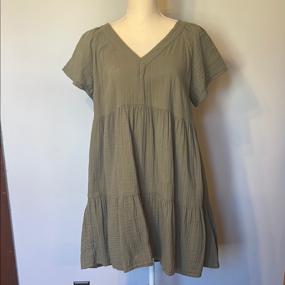V-Neck Tiered Olive Dress